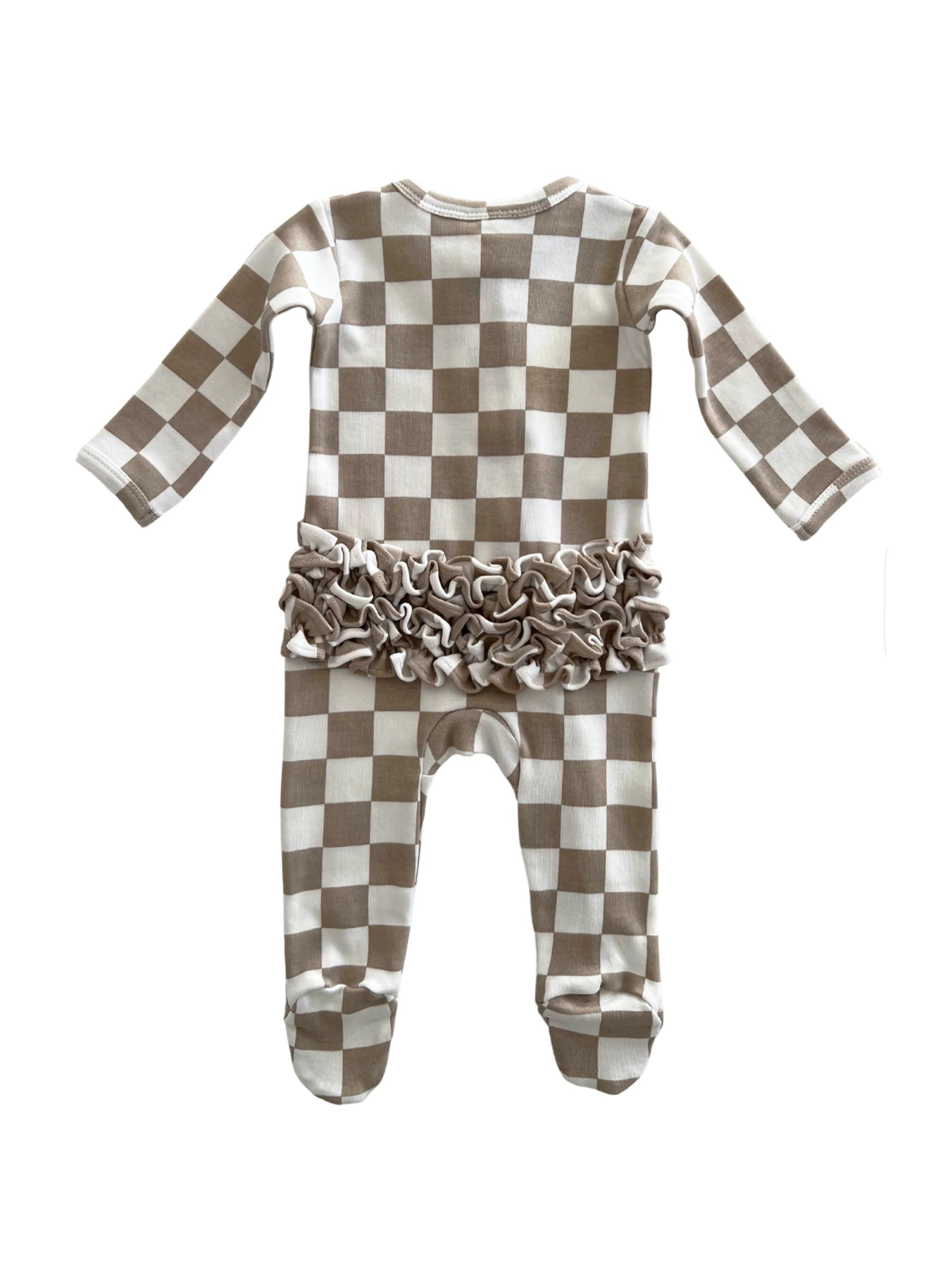 Organic Frill Zip Footie-Tiramisu Checkerboard