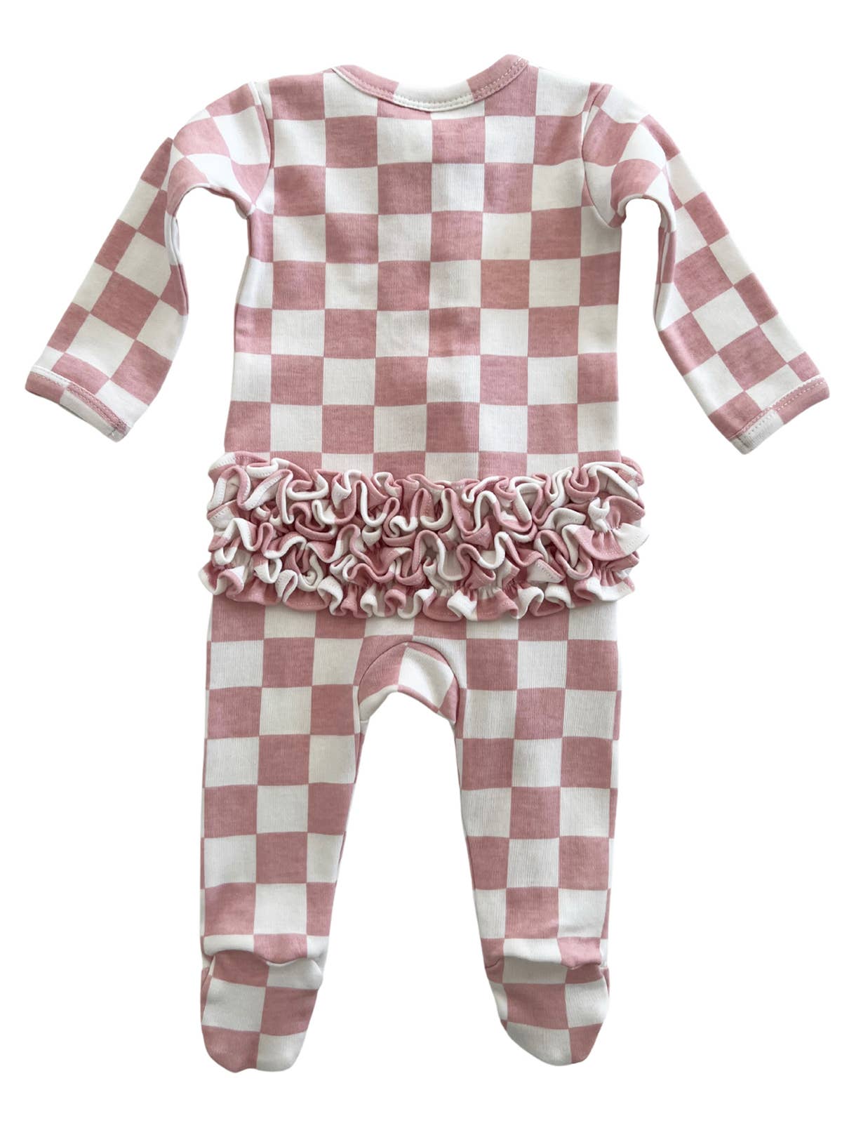 Organic Frill Footie-Strawberry Shortcake Checkerboard
