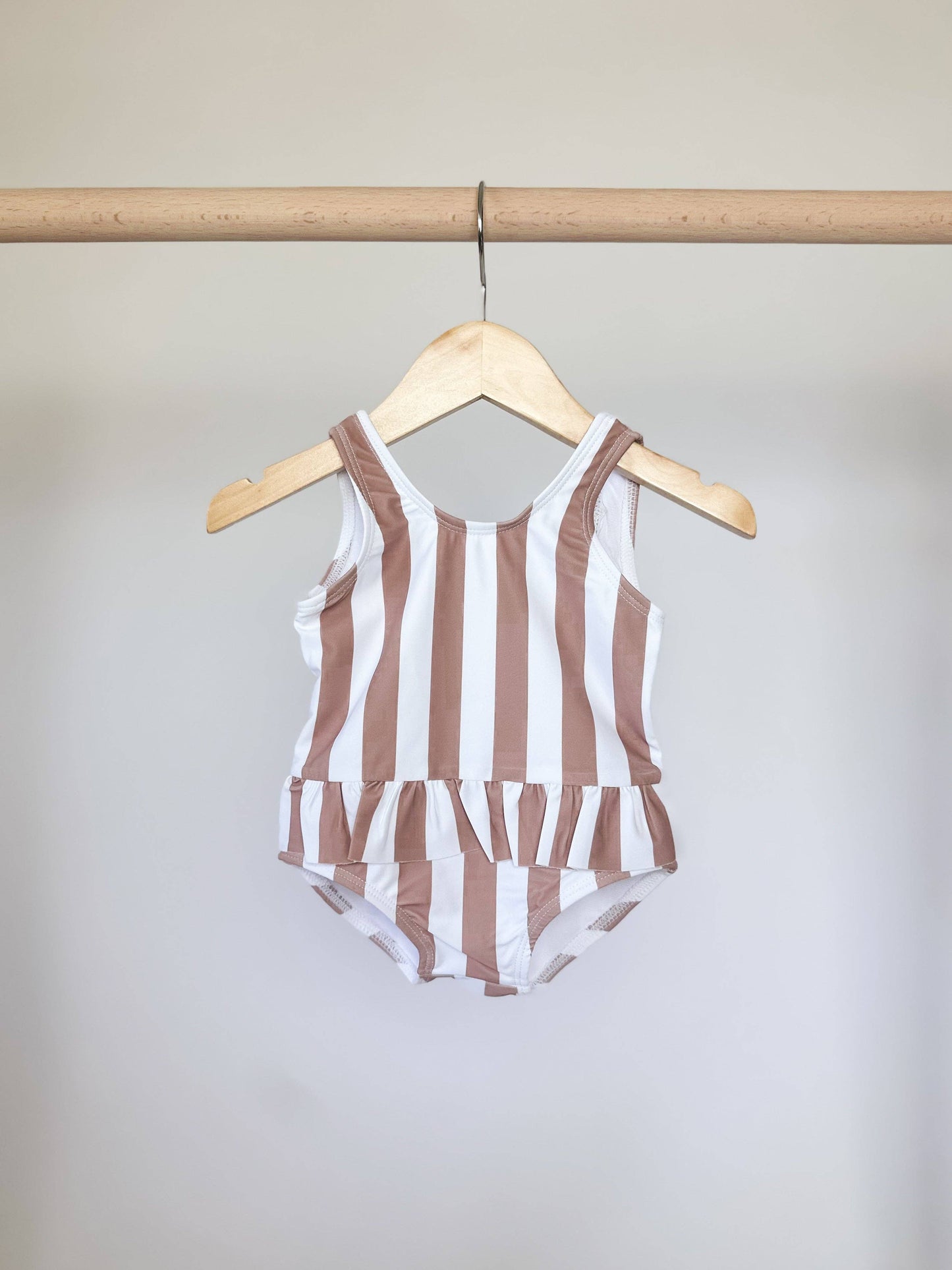 Sand Stripe Ruffle Skirted Swimsuit