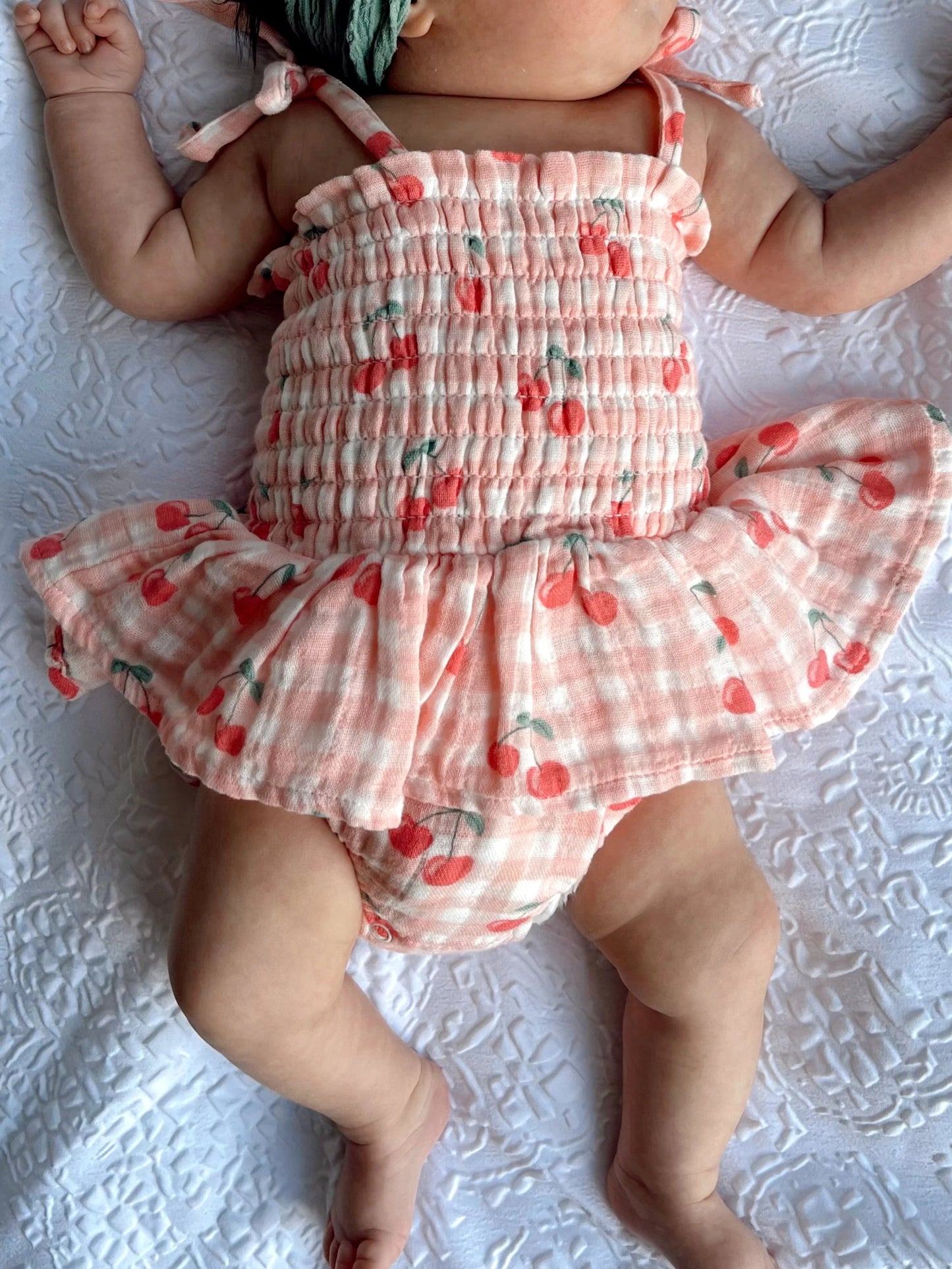 Gingham Cherries / Muslin Smocked Bubble w/ Skirt