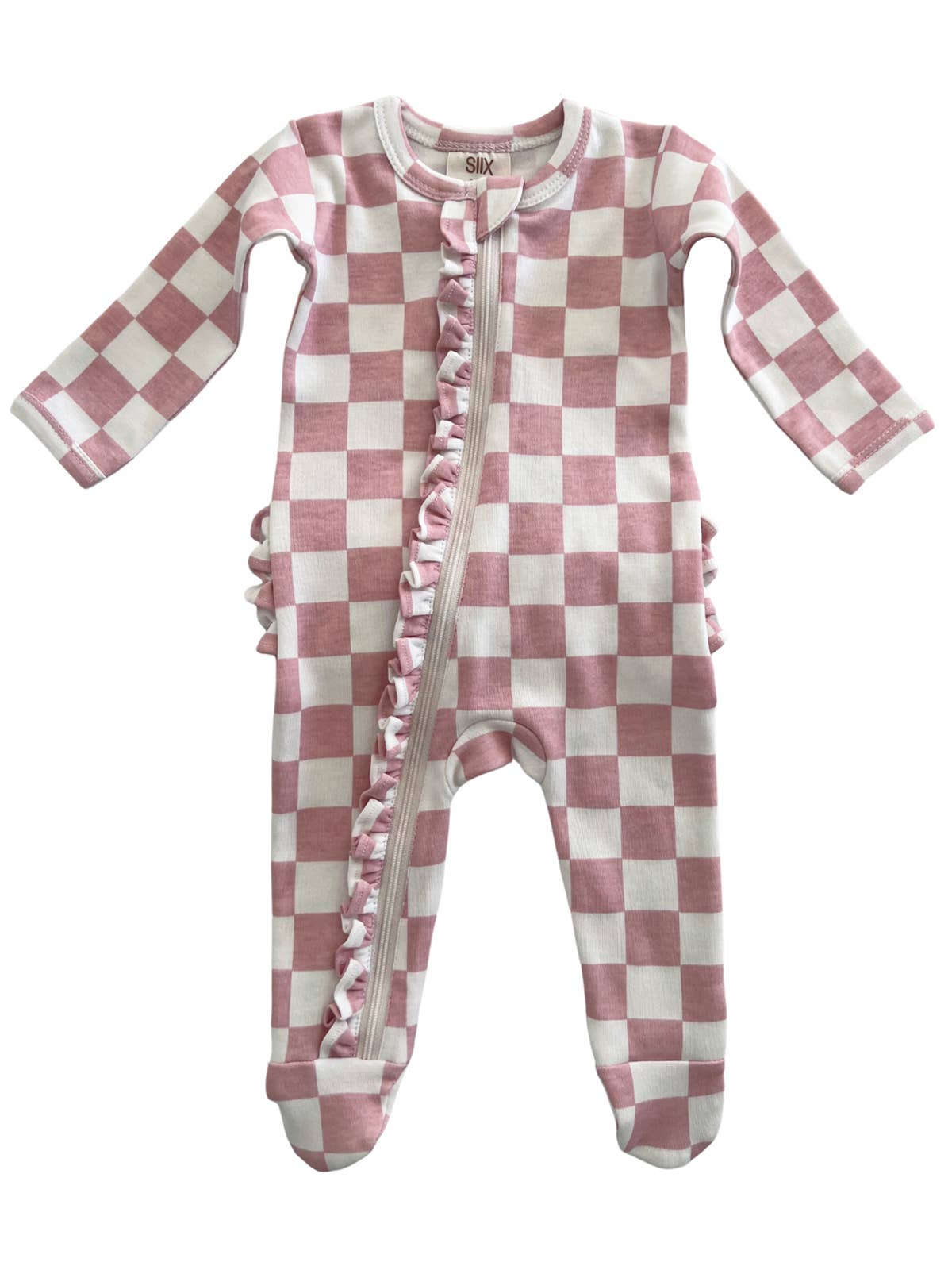 Organic Frill Footie-Strawberry Shortcake Checkerboard