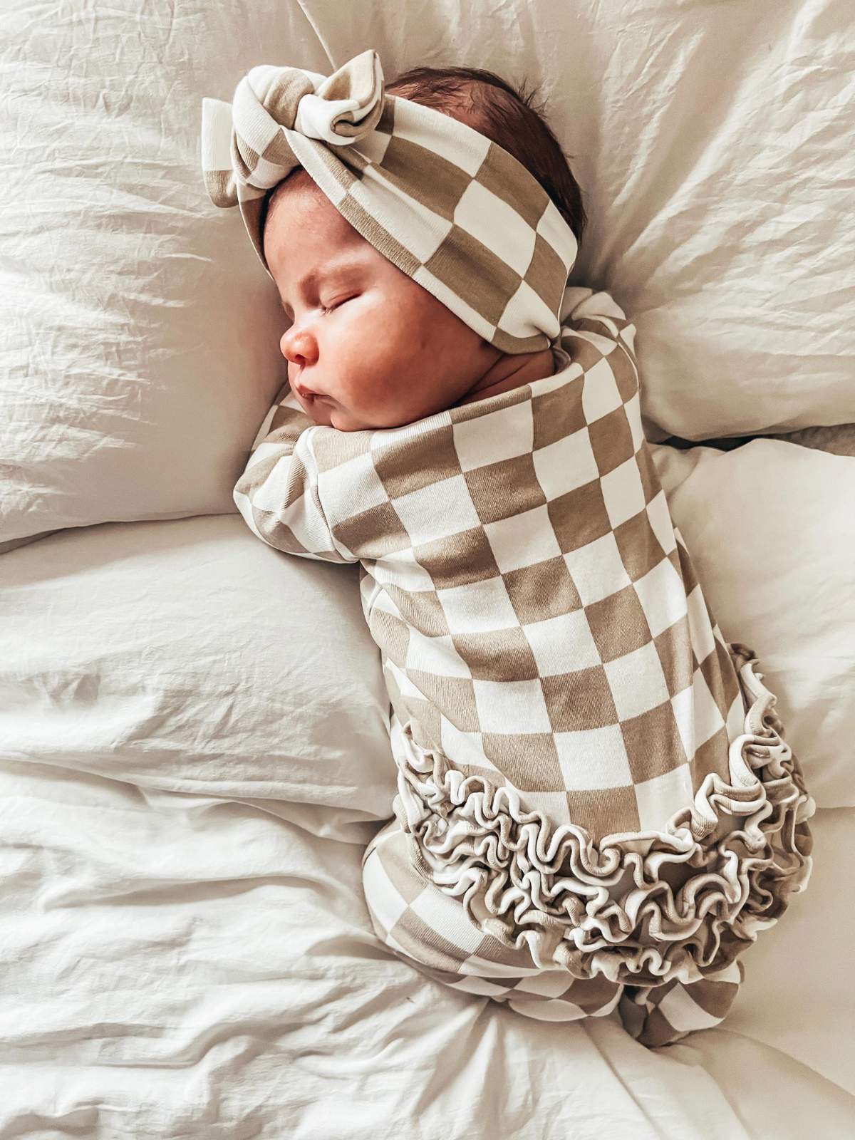 Organic Frill Zip Footie-Tiramisu Checkerboard