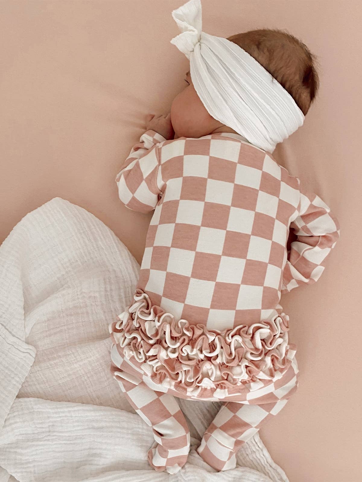 Organic Frill Footie-Strawberry Shortcake Checkerboard