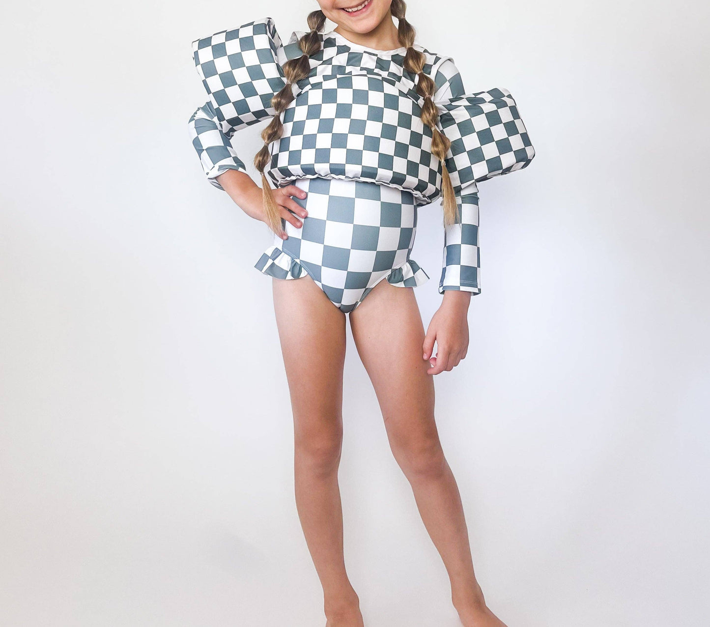 Check Rash Guard One Piece Swimsuit