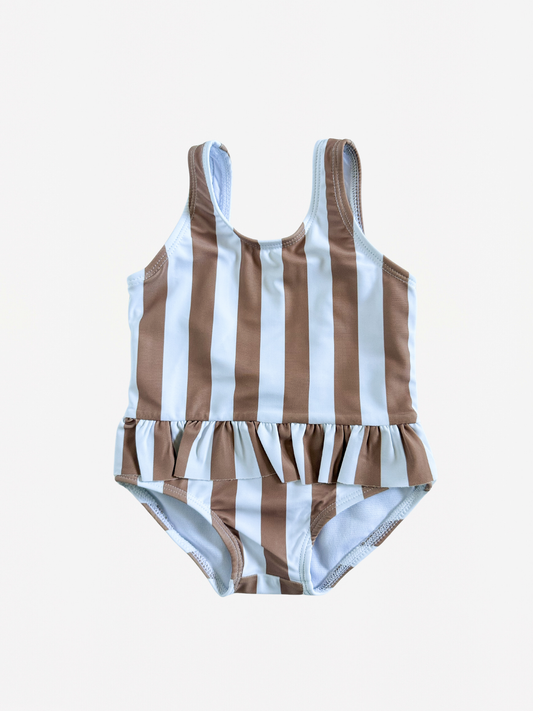 Sand Stripe Ruffle Skirted Swimsuit