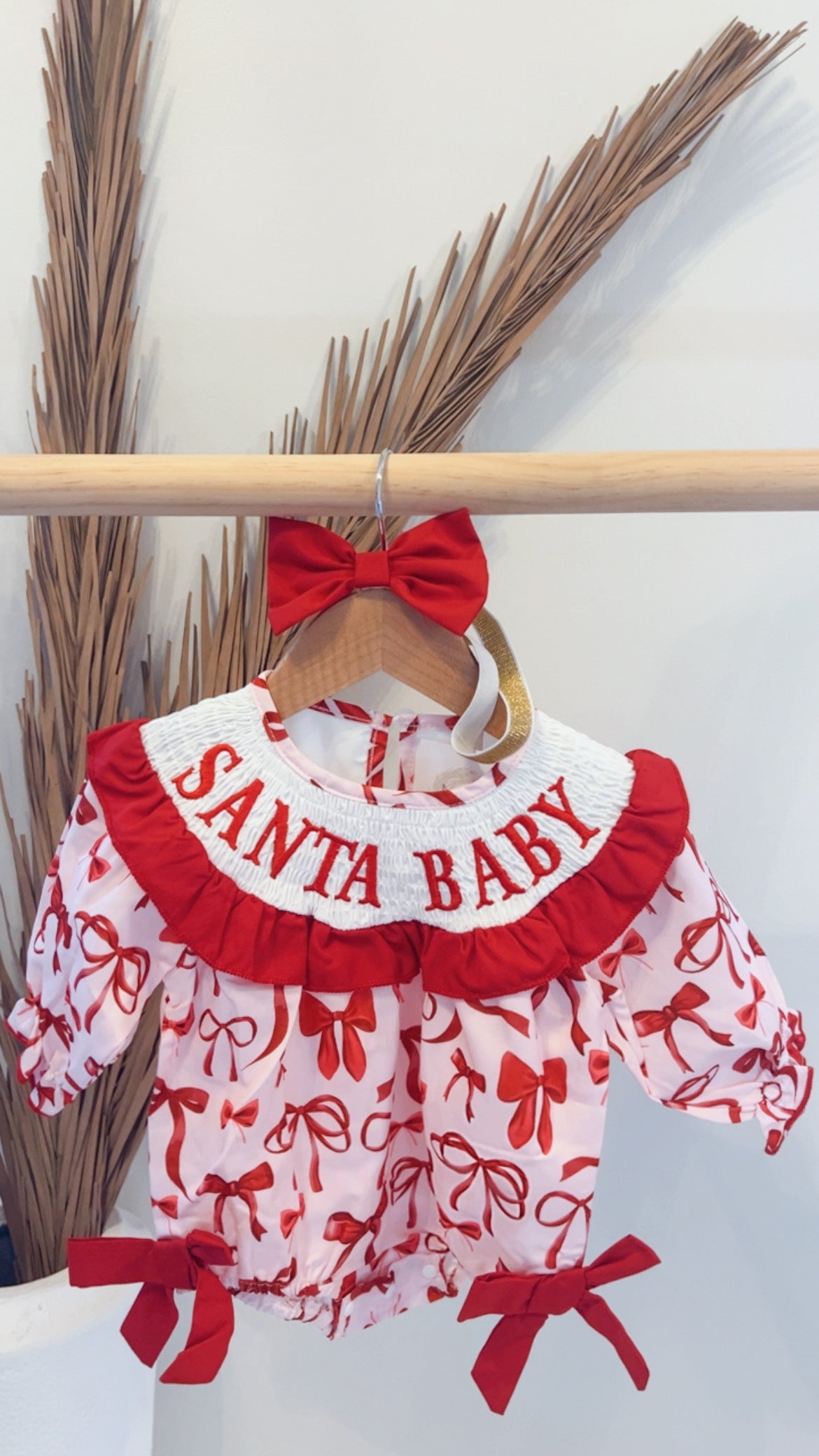 Santa Baby Smocked Ribbon Romper