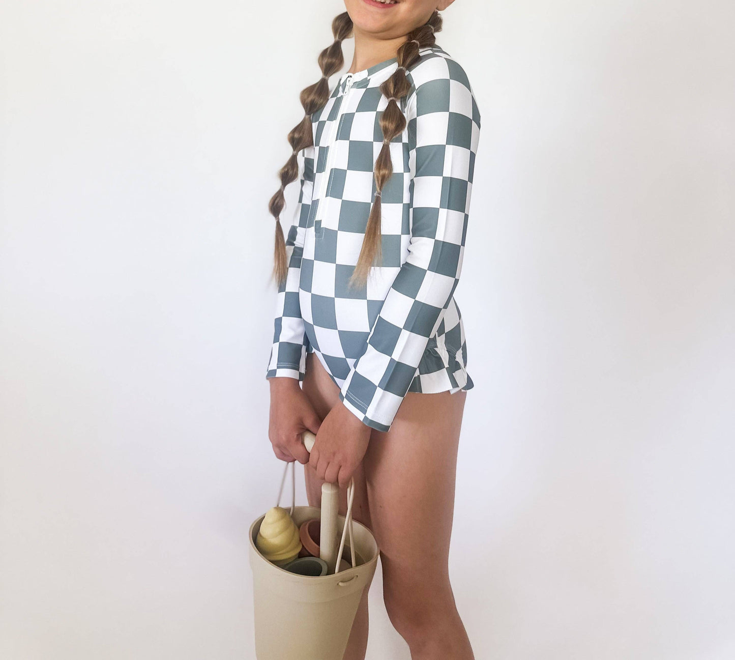 Check Rash Guard One Piece Swimsuit