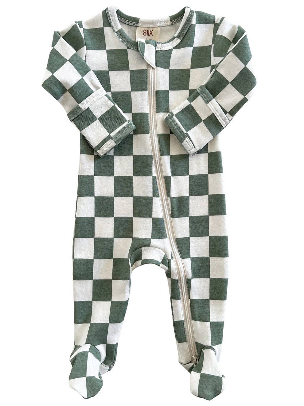 Organic Zip Footie-Matcha Milkshake Checkerboard